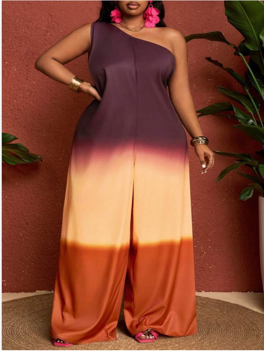 Bohemian Ombre Wide-Leg Jumpsuit - Khaki & Burnt Orange